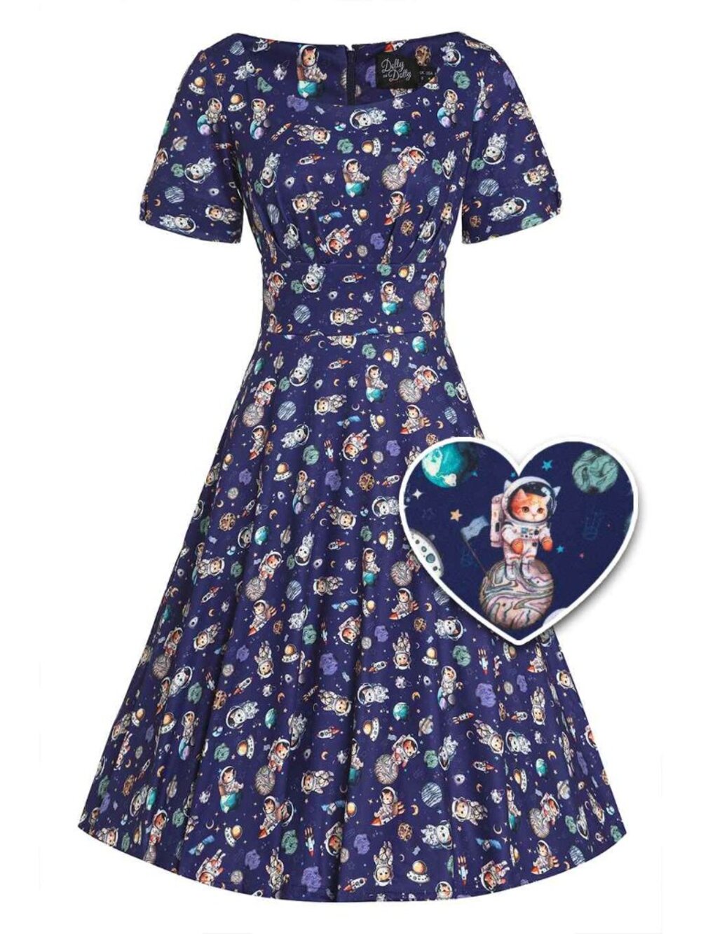 Dolly and Dotty Brenda Purple Astronaut Cat In Space Flared Dress